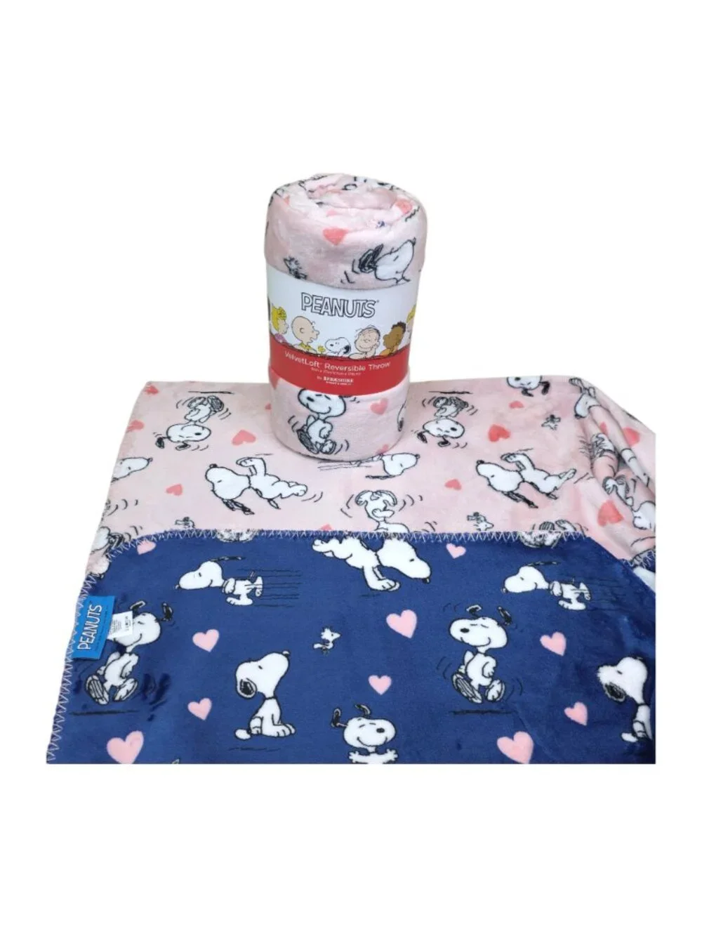 Peanuts Snoopy Reversible Velvet Soft Throw Blanket 50x70 Inch Blue Pink